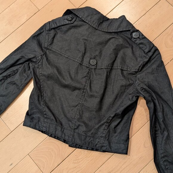 SOLD Theory 100% Linen Cropped Trench Coat Women Size P Black - Picture 2 of 11